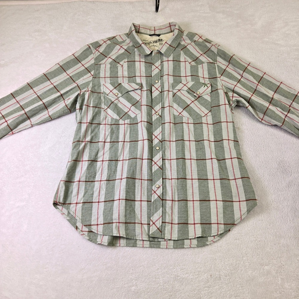 Artful Dodger Mens 4XL Western Pearl Snap Plaid Shirt Olive Green Cotton 3345